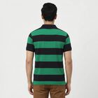 Men Green Polo Neck Striped T-Shirt, Dark Green, small