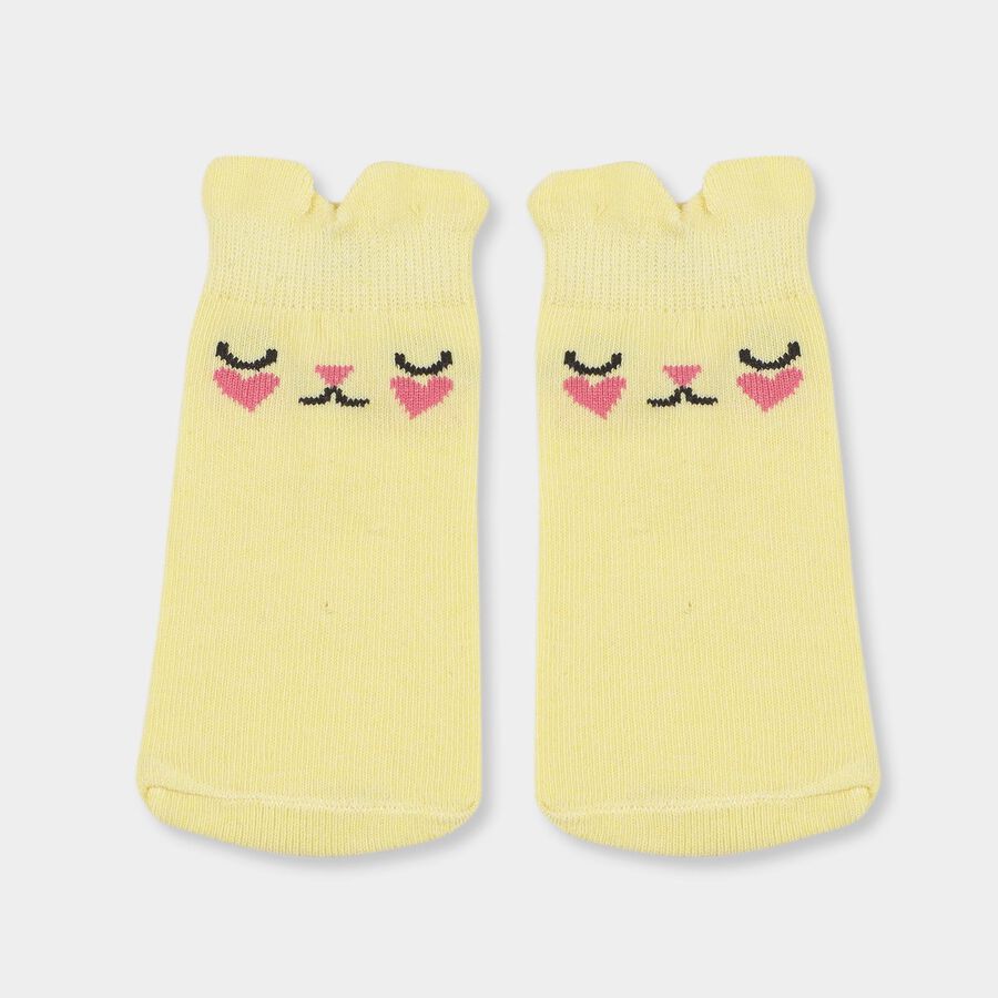 Girls' Pastel Pink and Light Yellow Regular Fit Cat Design Pack of 2 Socks, Yellow, large image number null