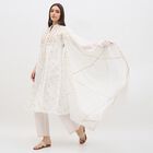 Women's White Cotton Notch Neck Embroidered Kurta, Off White, small image number null