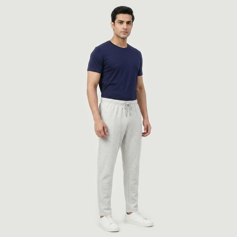 Men's Grey Straight Fit Drawstring Waist Track Pants, एक्रू मिश्रित, large