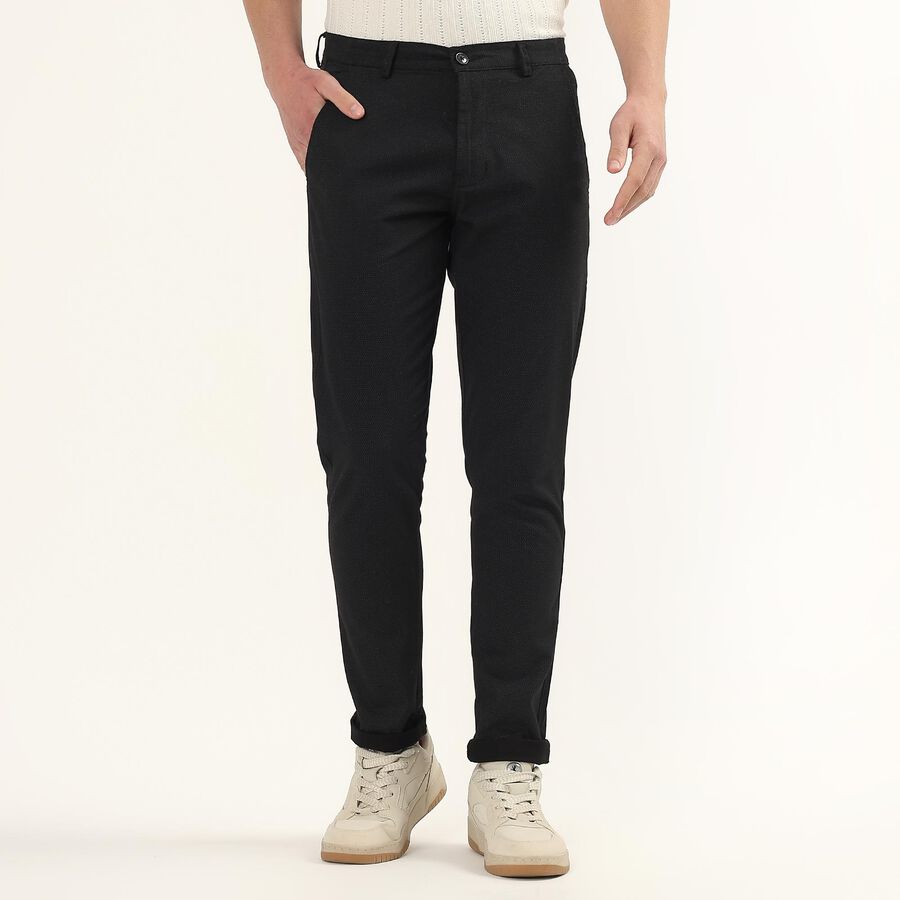 Men's Slim Fit Casual Trousers, काला, large