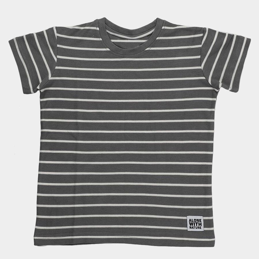 Boys' Light Grey Round Neck Graphic Printed T-Shirt, हल्का ग्रे, large