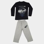 Boys Navy Blue Round Neck Graphic Print Baba Suit, Navy Blue, small