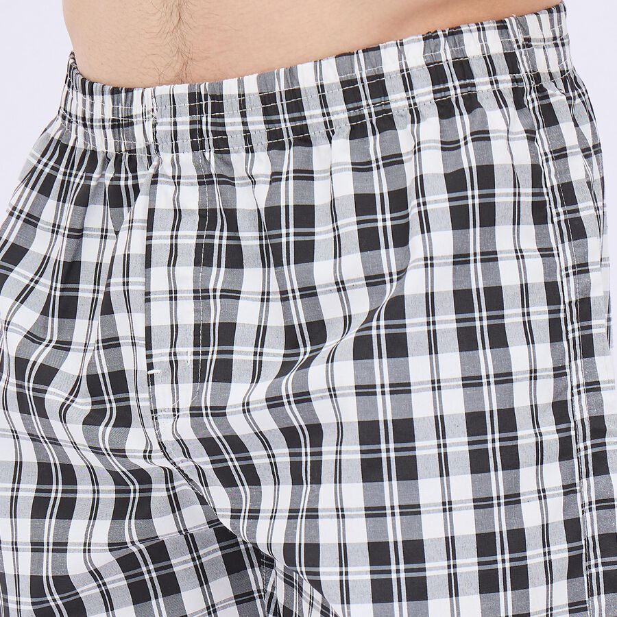 Men's Black And White Checked Elastic Waist Boxers, Black, large image number null