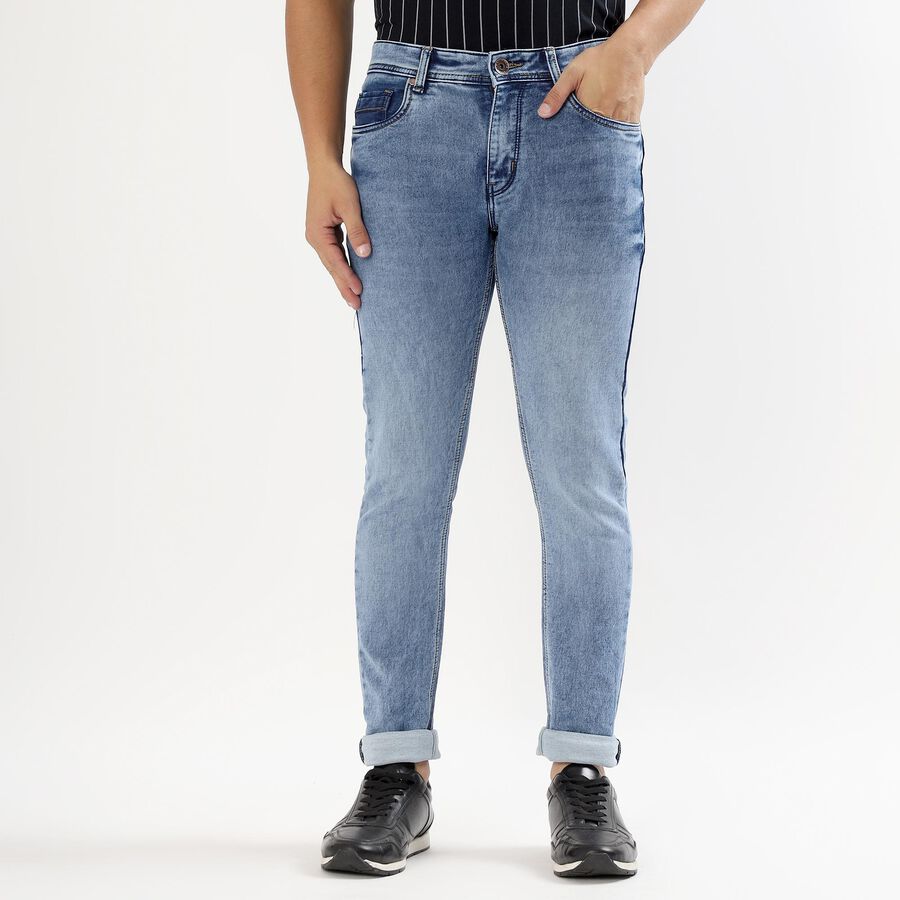 Men's Light Blue Skinny Fit Faded Jeans, Mid Blue, large image number null