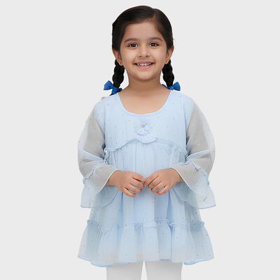 Girls Light Powder Blue Round Neck Romantic T-Shirt