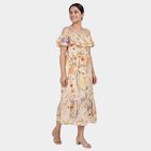 Women's Peach Cotton Square Neck Smocked Tiered Midi Dress, पीच, small