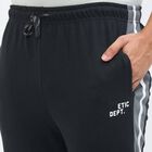 Men's Jet Black Regular Fit Side-Striped Track Pants, काला, small