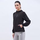Women's Jet Black Hooded Athleisure Jacket, काला, small image number null