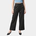 Women's Dark Grey Wide Leg Solid Trousers, गहरा ग्रे, small