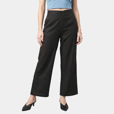 Women's Dark Grey Wide Leg Solid Trousers