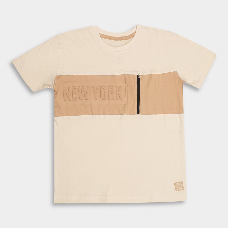 Boys' 100% Cotton Half Sleeves T-Shirt , Beige, large image number null