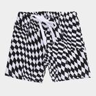 Boys' Black and White Regular Fit Checkerboard Printed Bermuda Shorts, Black, small