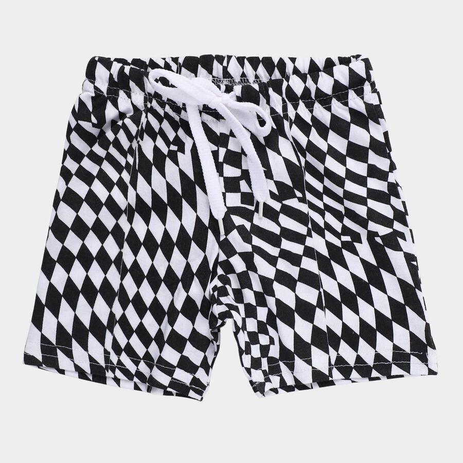 Boys' Black and White Regular Fit Checkerboard Printed Bermuda Shorts, Black, large