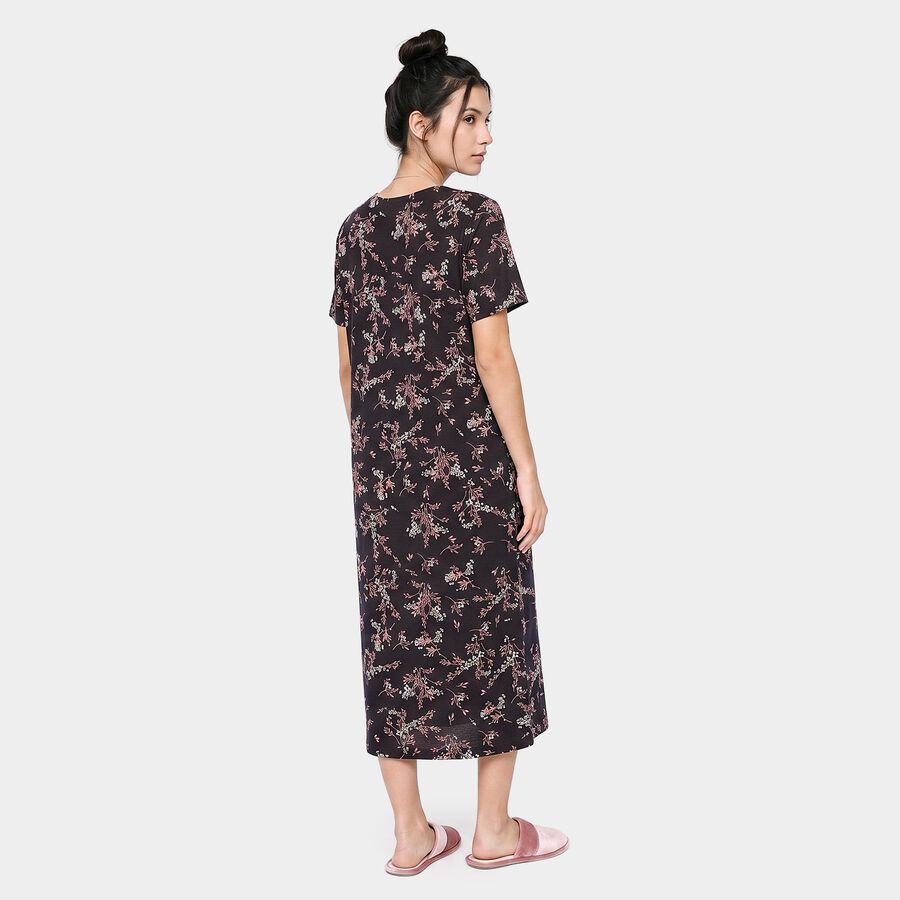 Women's Dark Grey Round Neck A-Line Nighty, गहरा ग्रे, large