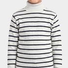 Boys White High Neck Striped Pullover, White, small