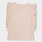 Girls' Light Pink Cotton Round Neck Ruffle Sleeve T-Shirt, हल्का गुलाबी, small