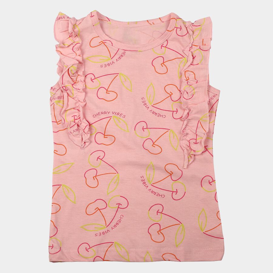 Girls Pink Cotton Round Neck Regular T-Shirt, गुलाबी, large