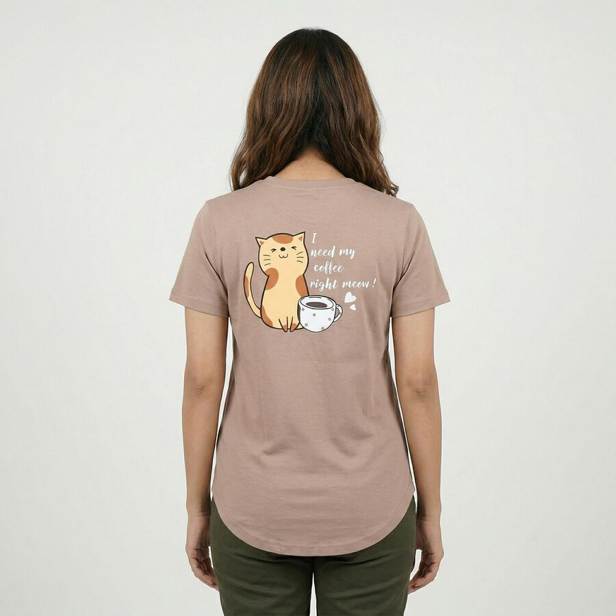 Women's Brown Cotton Round Neck Casual T-Shirt, Brown, large