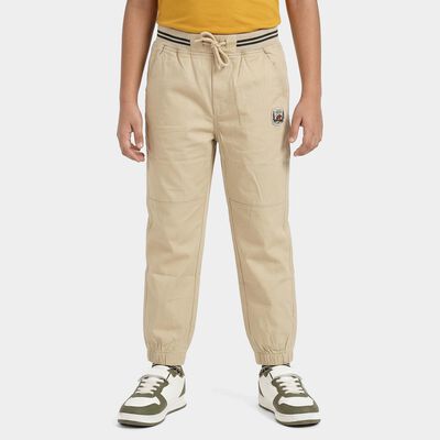Boys' Khaki Cotton Regular Fit Trousers
