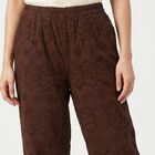 Women's Brown Wide Leg Embroidered Trousers, भूरा, small
