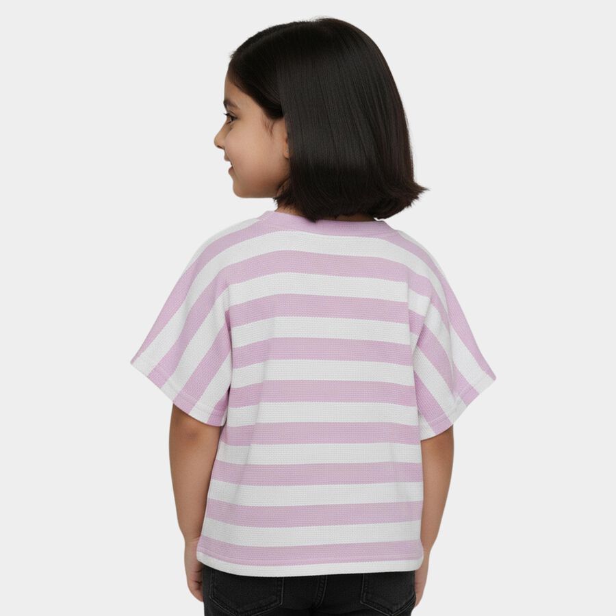 Girls' Lilac Round Neck Casual T-Shirt, लाइलेक, large