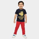 Boys Navy Blue Round Neck Casual T-Shirt, Navy Blue, small