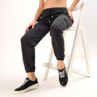 Women's Charcoal Black Cargo Fit Cuffed Track Pants, Dark Grey, small image number null