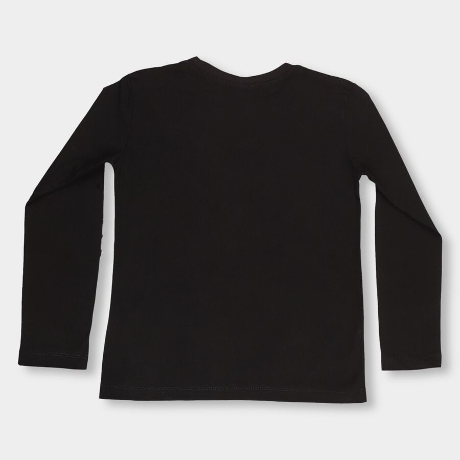 Girls Jet Black Round Neck Casual Full Sleeve Top, Black, large image number null