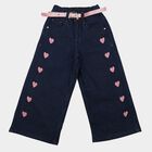 Girls' Navy Blue Wide Leg Heart Print Jeans, Dark Blue, small
