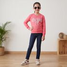 Girls' Pink Round Neck Graphic Pullover Sweatshirt, Pink, small