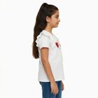 Girls White Cotton Round Neck Ruffle Sleeve Graphic T-Shirt, White, small image number null
