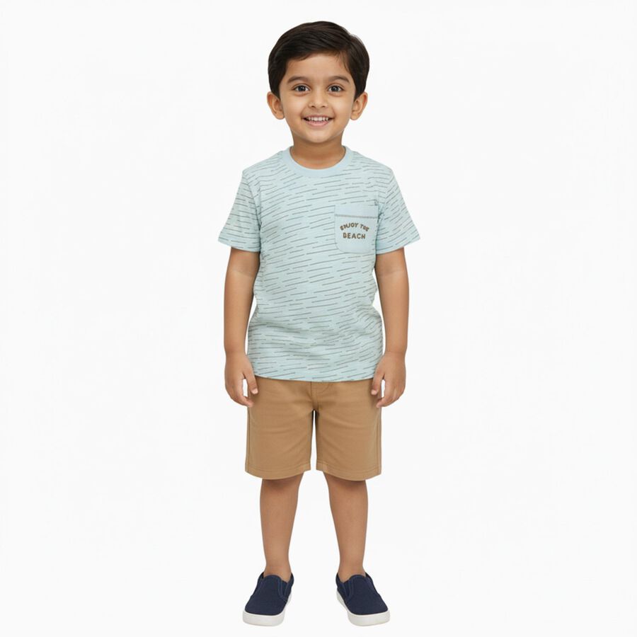 Boys Light Blue Cotton Round Neck Casual T-Shirt, एक्वा, large