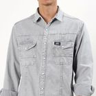 Men's Light Grey Cotton Full Sleeve Classic Collar Casual Shirt, Light Grey, small
