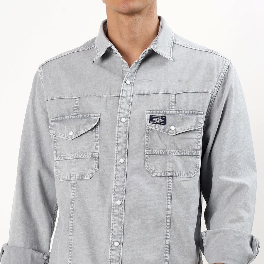 Men's Light Grey Cotton Full Sleeve Classic Collar Casual Shirt, Light Grey, large