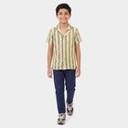 Boys Beige Geometric Camp Collar Casual Shirt, Beige, small