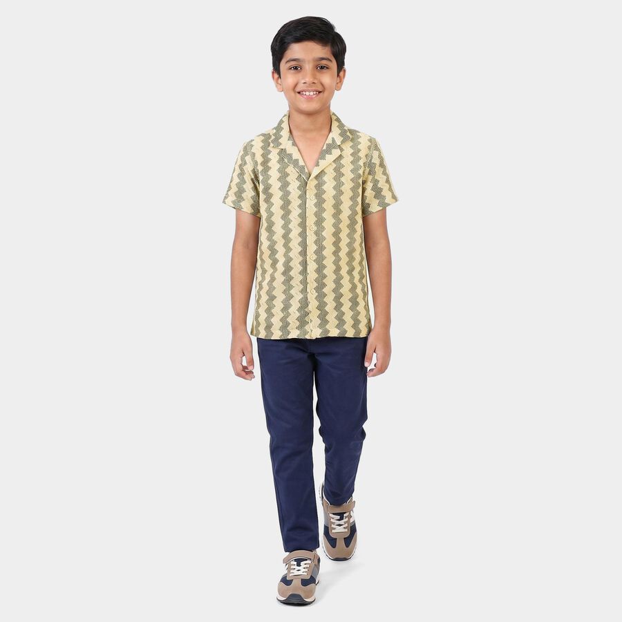 Boys Beige Geometric Camp Collar Casual Shirt, Beige, large