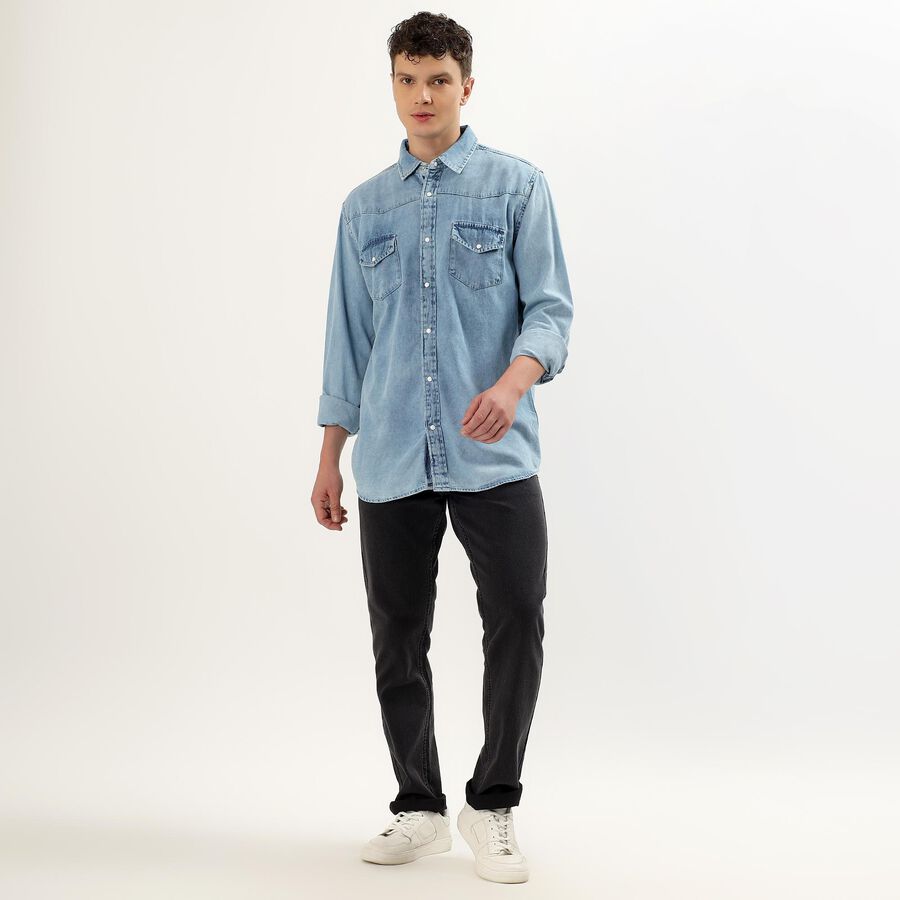 Men's Light Blue Cotton Classic Casual Shirt, Light Blue, large image number null