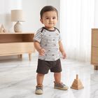 Infants' Charcoal Crew Neck Striped Baba Suit, चारकोल, small