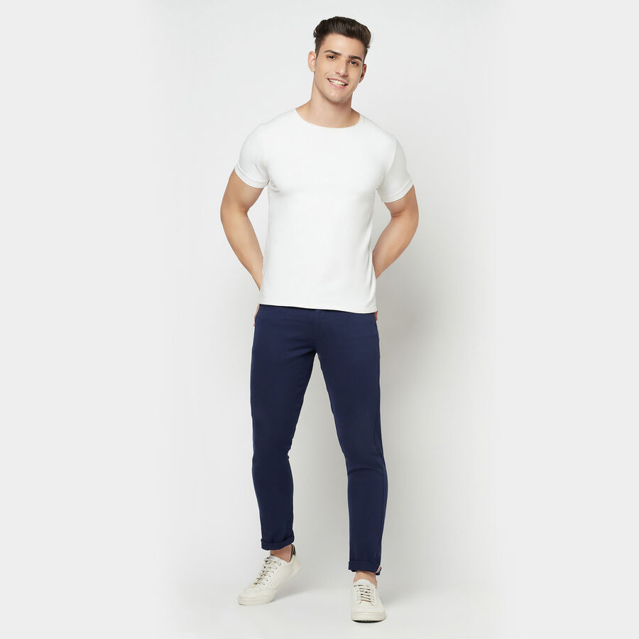 Solid 5 Pocket Casual Trousers, Dark Blue, large image number null