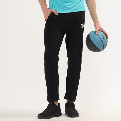 Men's Black Regular Fit Zippered Pocket Track Pants