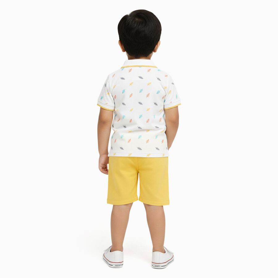 Infants' Yellow Cotton Polo Neck Printed Baba Suit, Yellow, large image number null