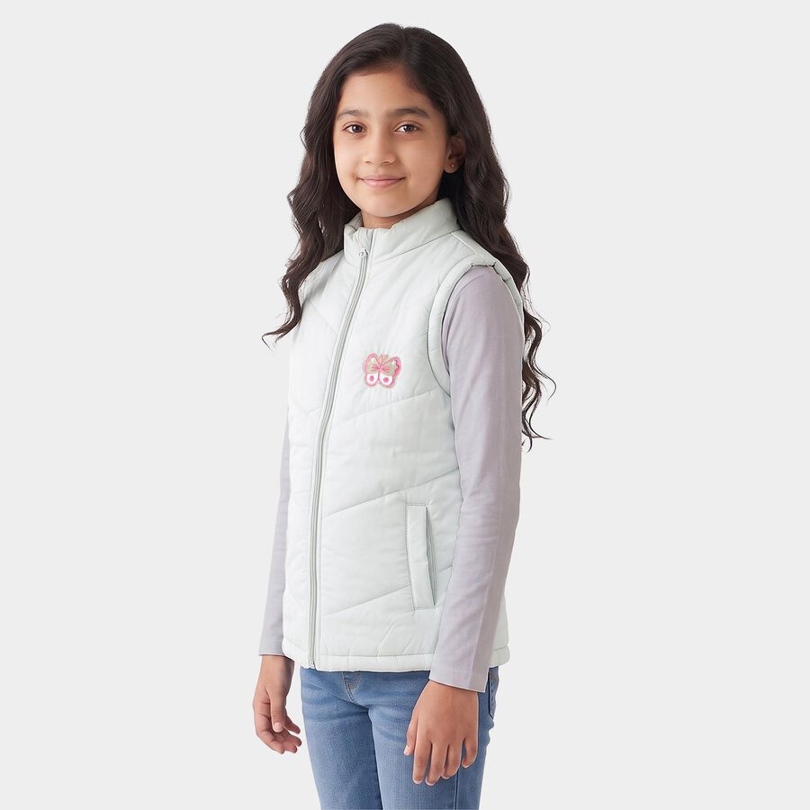 Girls' Mint Green Stand Collar Puffer Jacket, Light Green, large