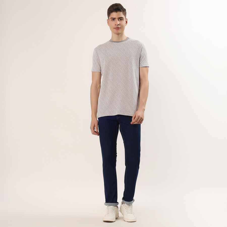 Men's Grey Round Neck Casual T-Shirt, Light Grey, large