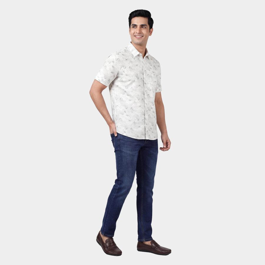 Men's Grey Cotton Casual Shirt, हल्का ग्रे, large