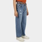 Girls' Blue Regular Fit Cotton Jeans, Mid Blue, small