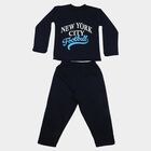 Boys Navy Blue Crew Neck Graphic Print Baba Suit, Navy Blue, small