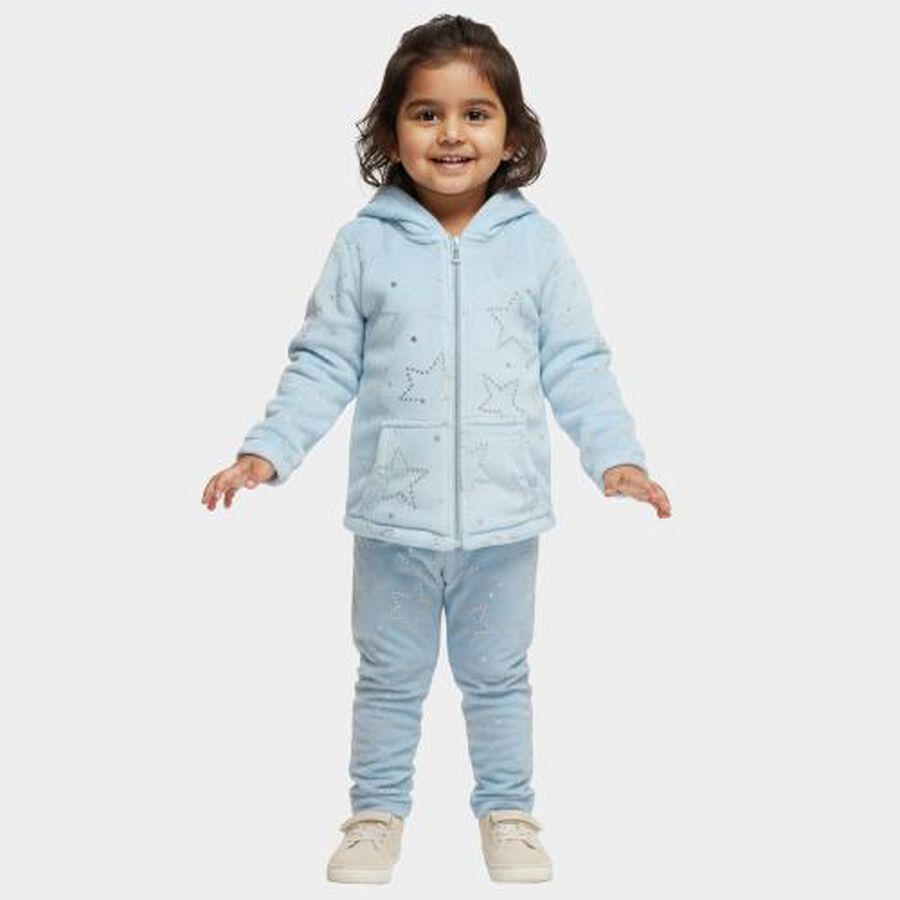 Girls Baby Blue Hooded Star Print Hipster Set, हल्का नीला, large image number null
