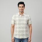 Men's White Cotton Half Sleeves Spread Collar Regular Fit Shirt, सफ़ेद, small
