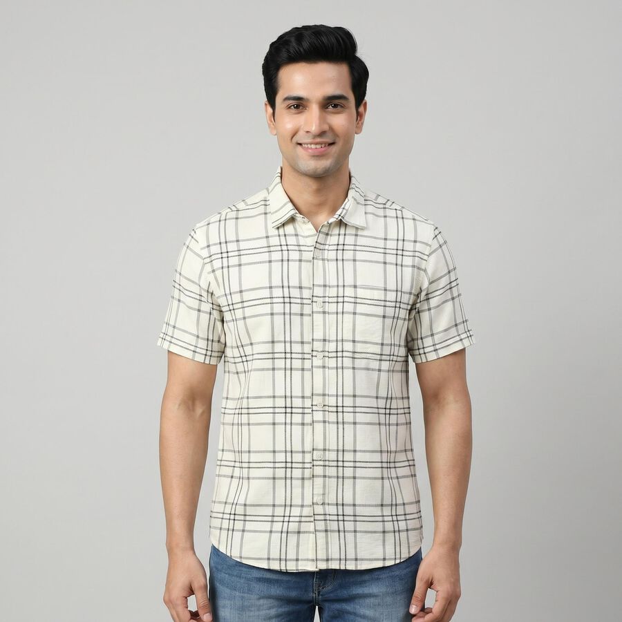 Men's White Cotton Half Sleeves Spread Collar Regular Fit Shirt, सफ़ेद, large